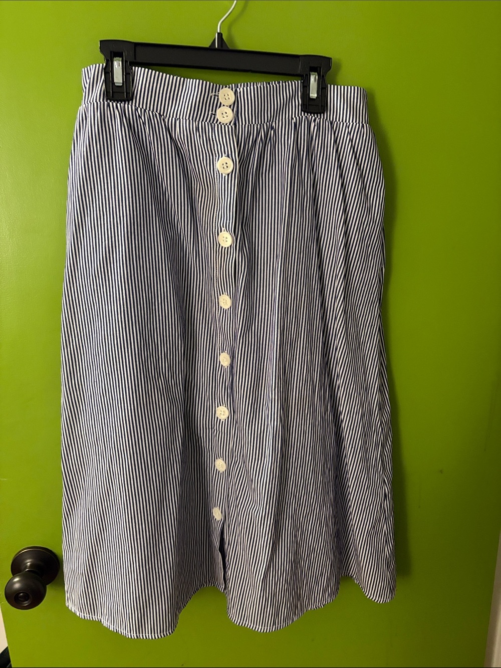 Striped Button-Front Midi Skirt - Navy/White